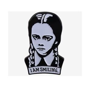 Black and White 'I Am Smiling' Enamel Pin
